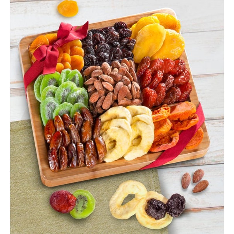 Natural Bamboo Handled Tray with Fruits & Nuts - BlinkSwag Gifting