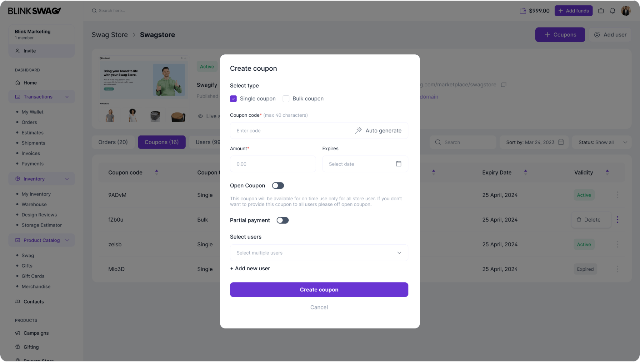 Creating a Single Coupon