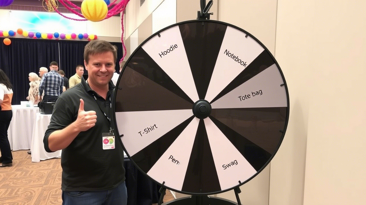 Spin wheel for swag distribution at a event
