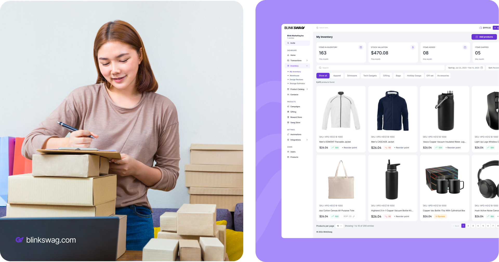 BlinkSwag dashboard for real-time large inventory management
