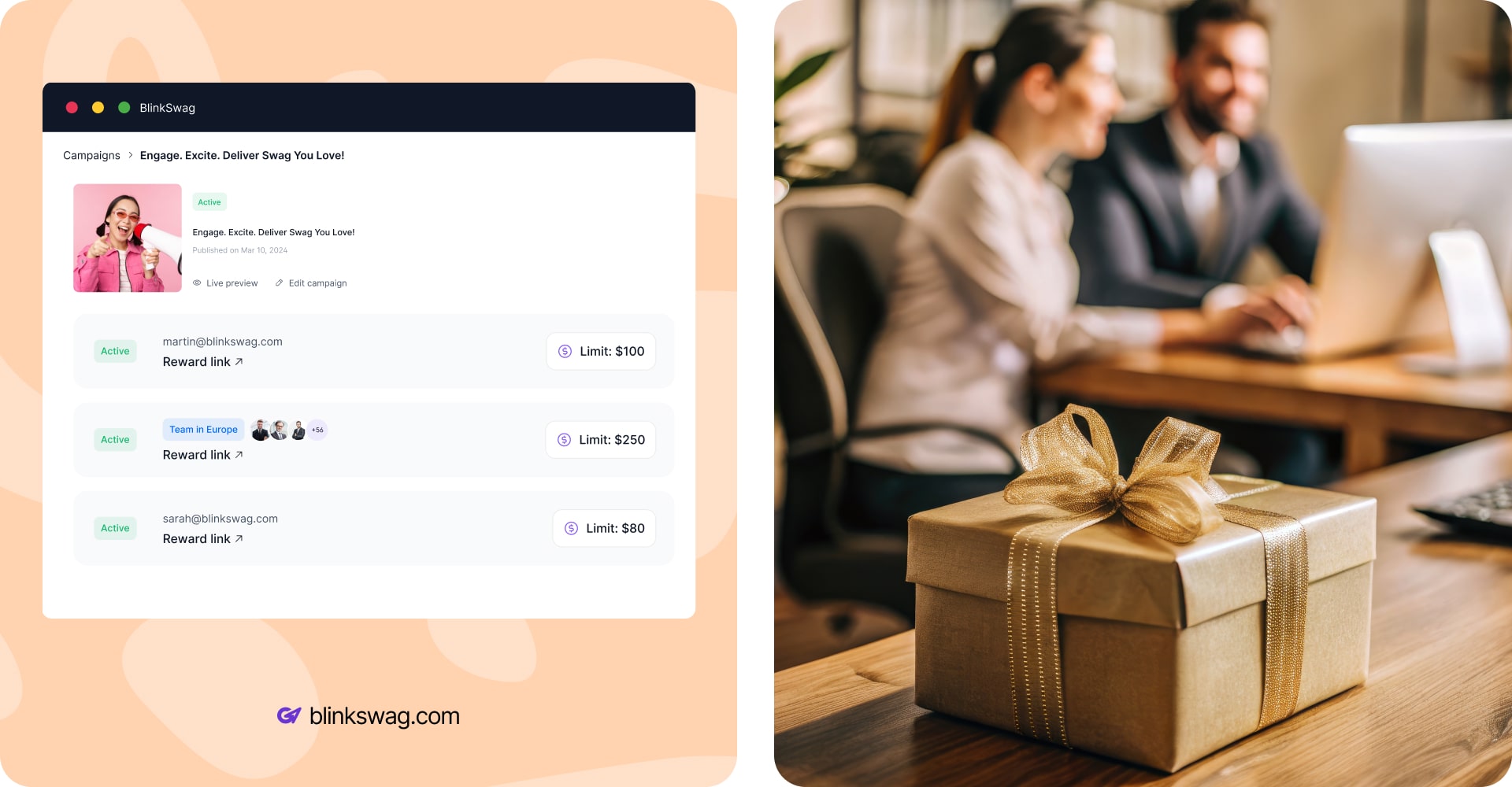 the blinkswag dashboard of budget management on reward links