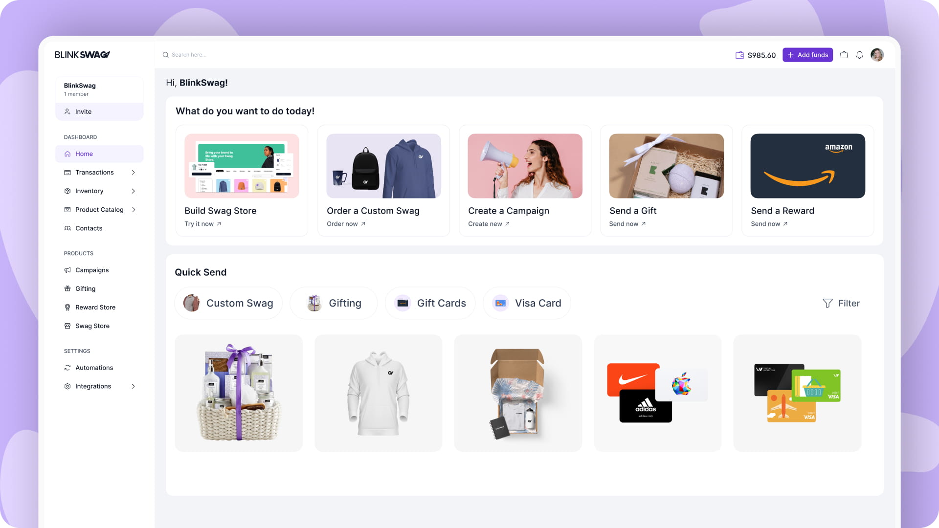 BlinkSwag Dashboard to manage branded uniforms and custom merch