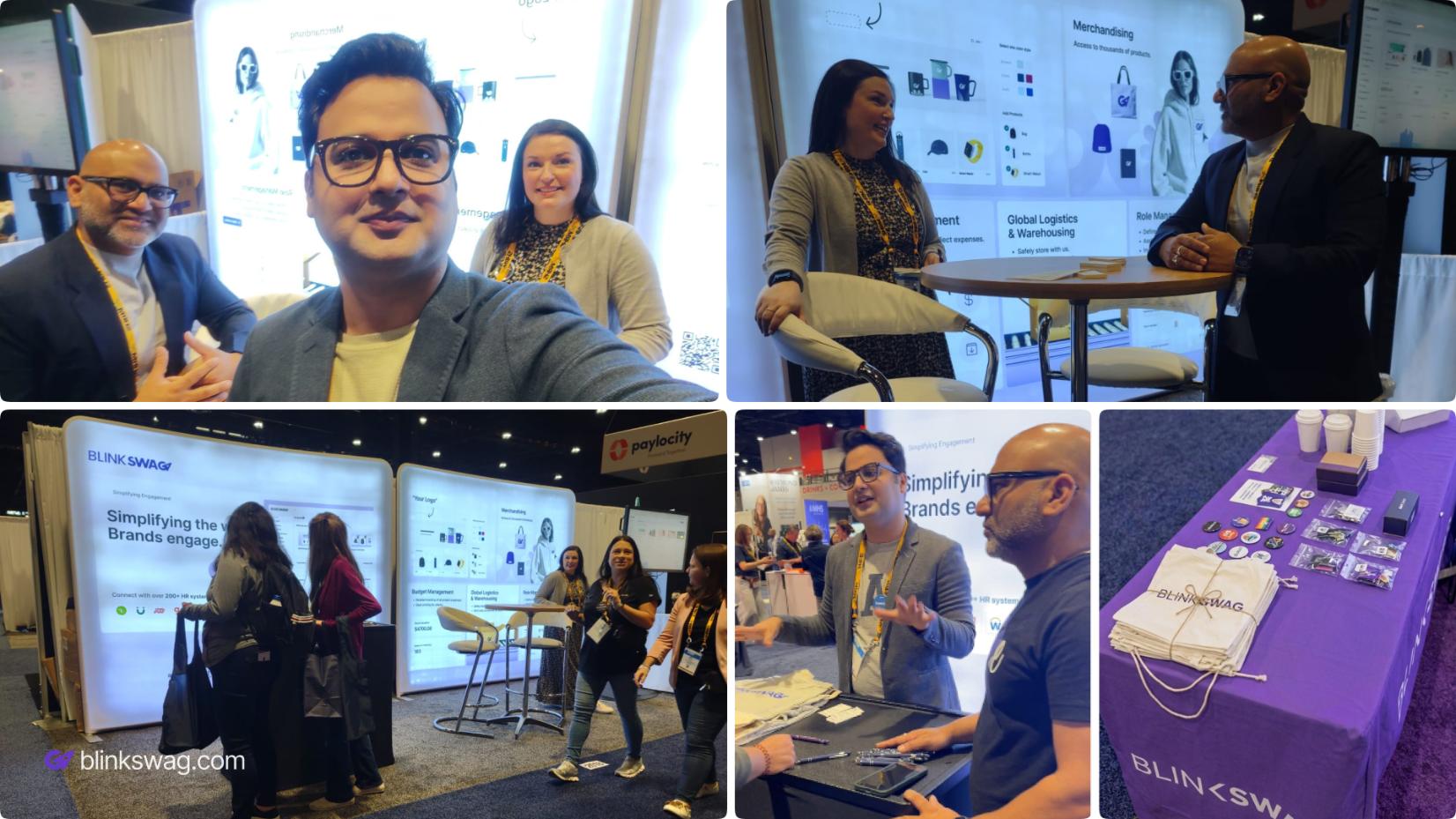 Collage of BlinkSwag team at different SHRM events and expos
