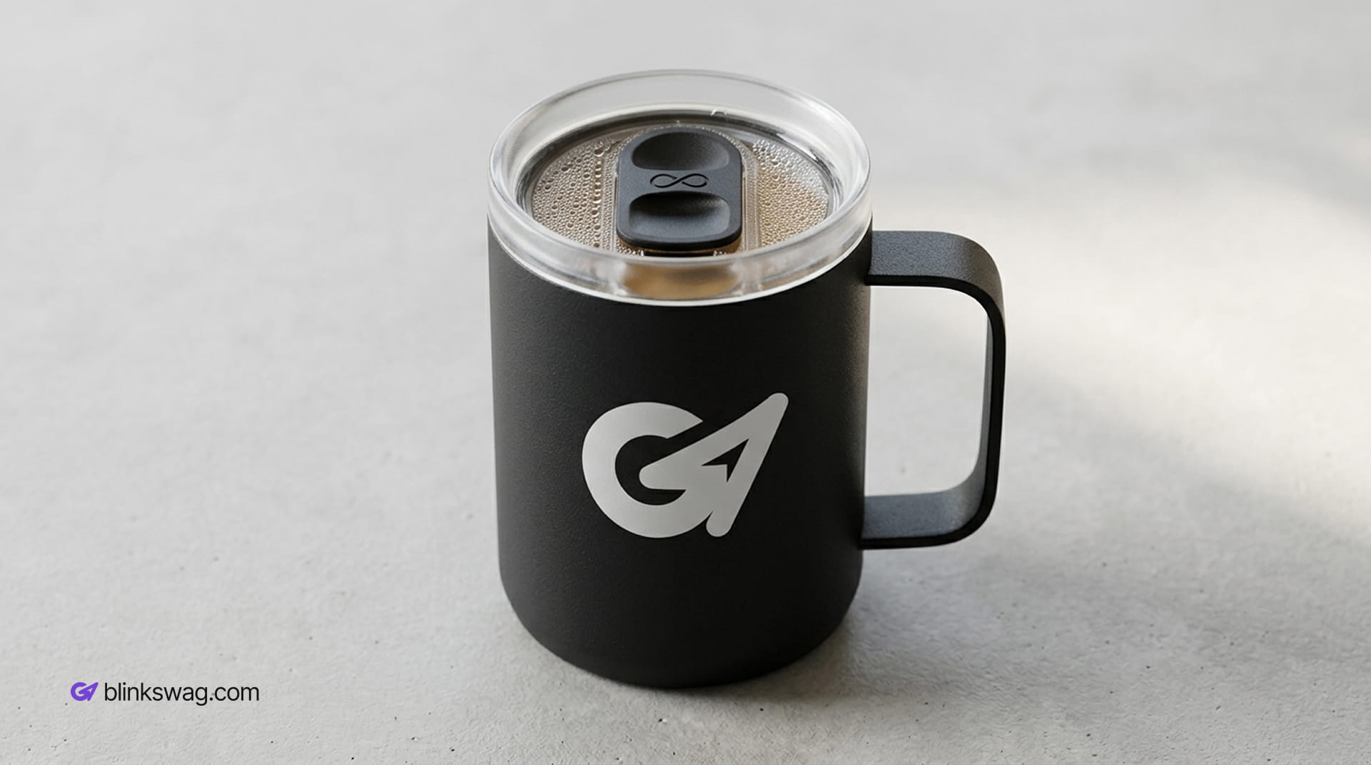 12 oz Ocean Bottle® Recycled Stainless Insulated Travel Mug with custom logo.