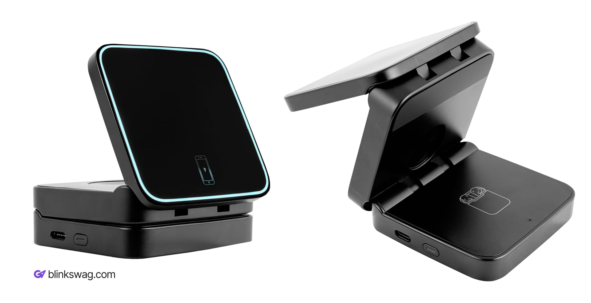 Black folding 15W RABS magnetic multi-device wireless charging station.