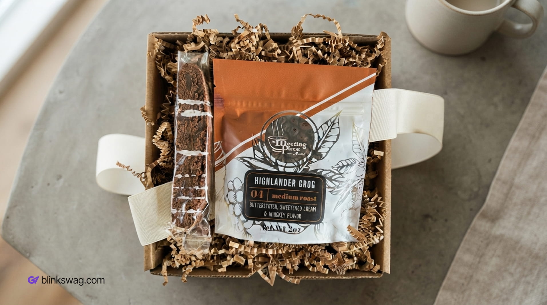 Artisan coffee and biscotti gift set.