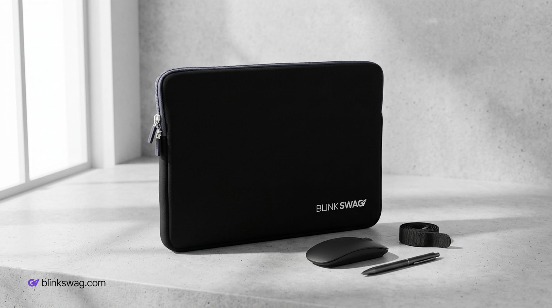 blinkSwag branded Black protective custom laptop sleeve.