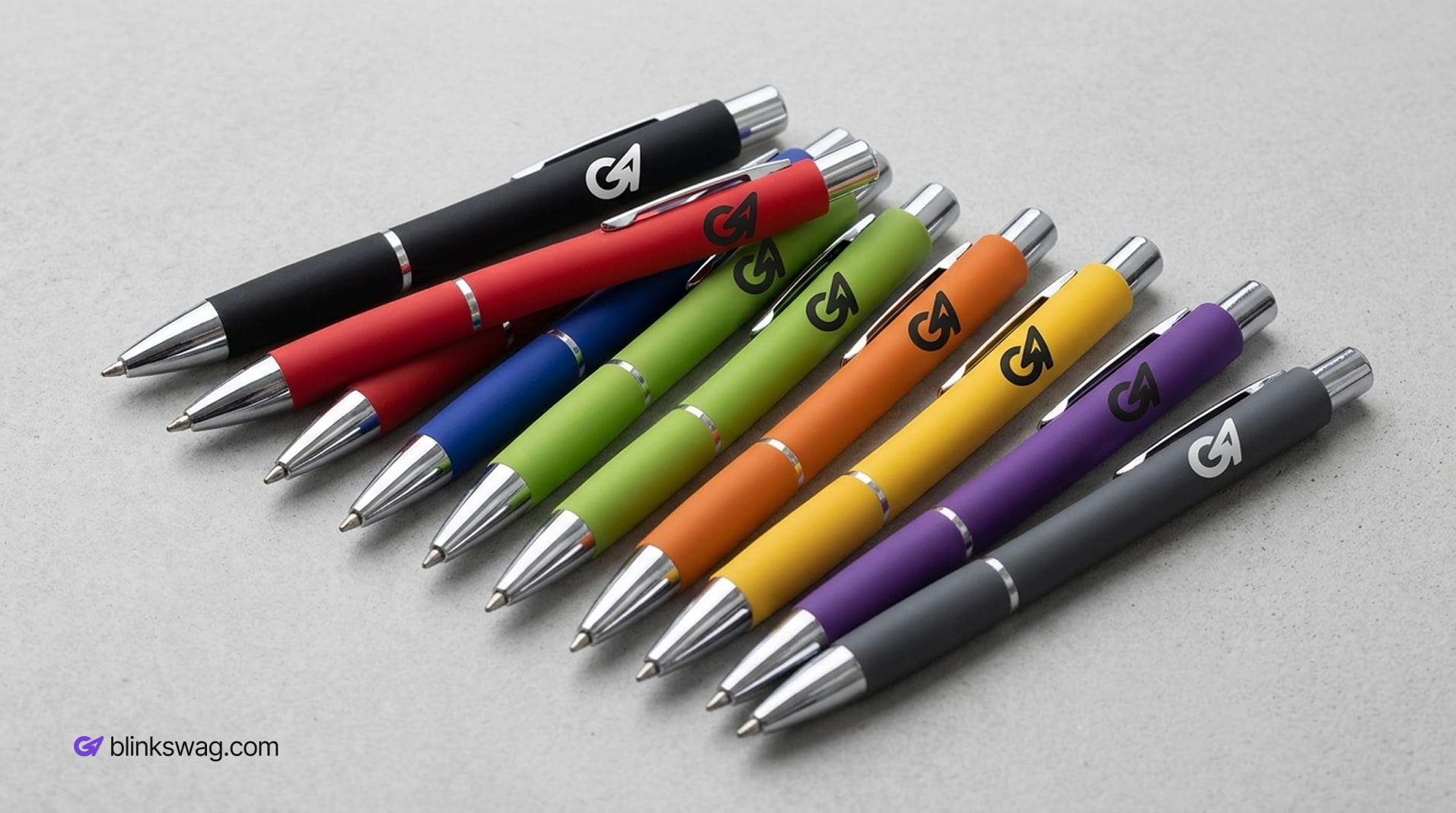 Colorful custom branded metal pens.