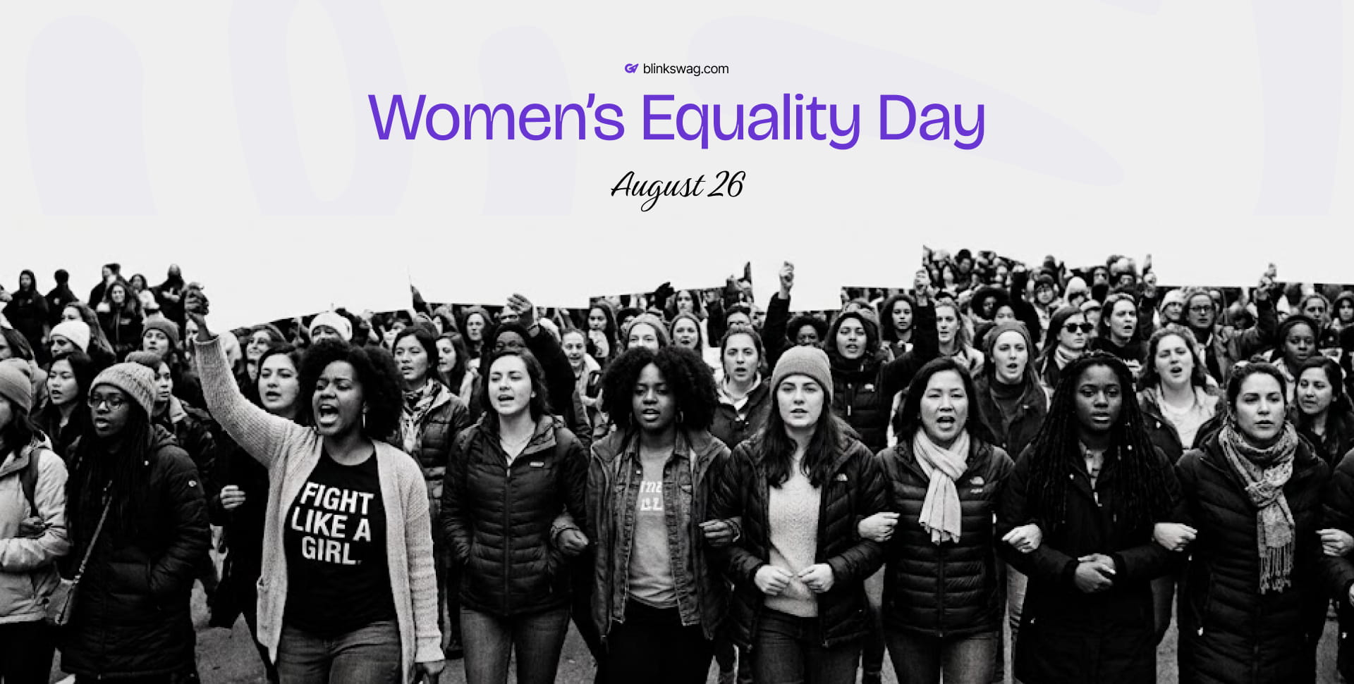 Diverse women marching together for Women's Equality Day on August 26.