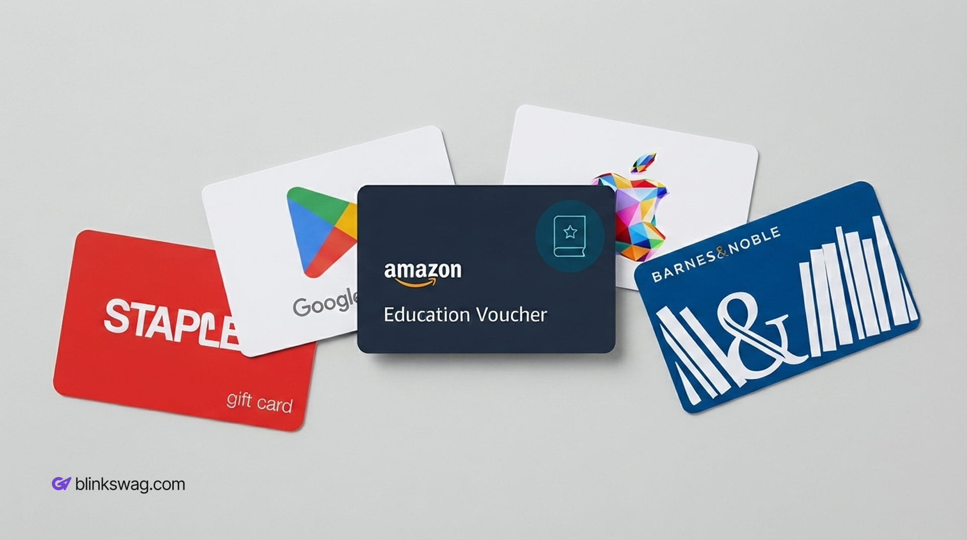 Selection of educational gift cards including Amazon, Apple, and Barnes & Noble.
