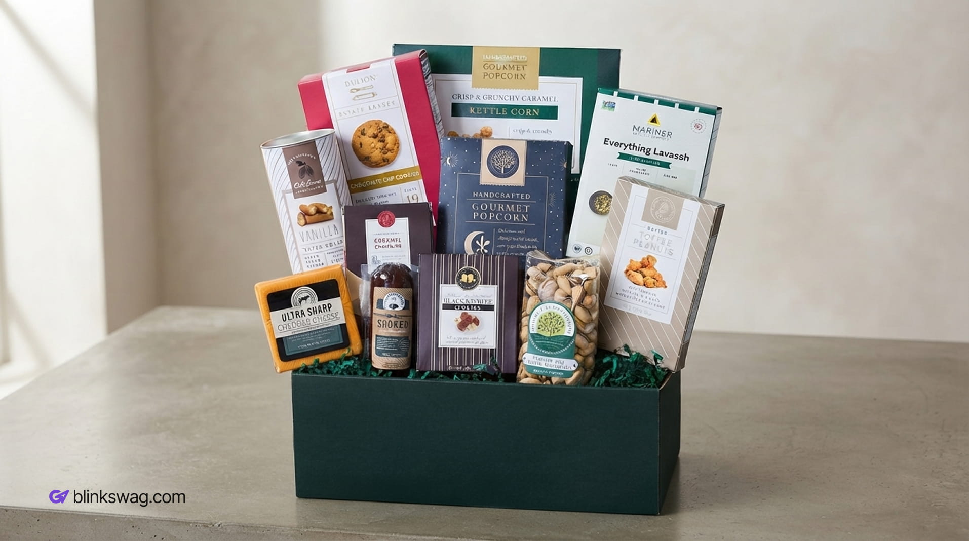 Gourmet corporate snack gift basket.