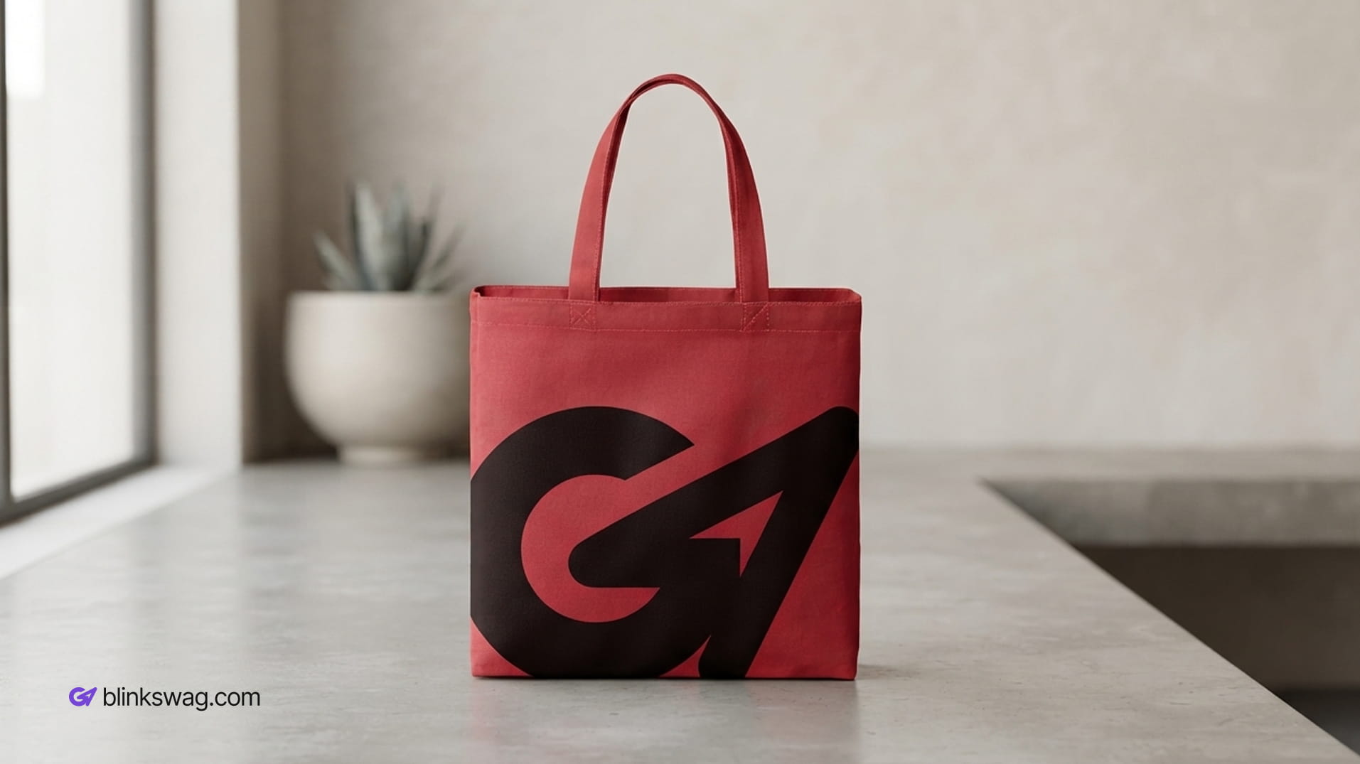 Red BlinkSwag logo branded canvas tote bag.