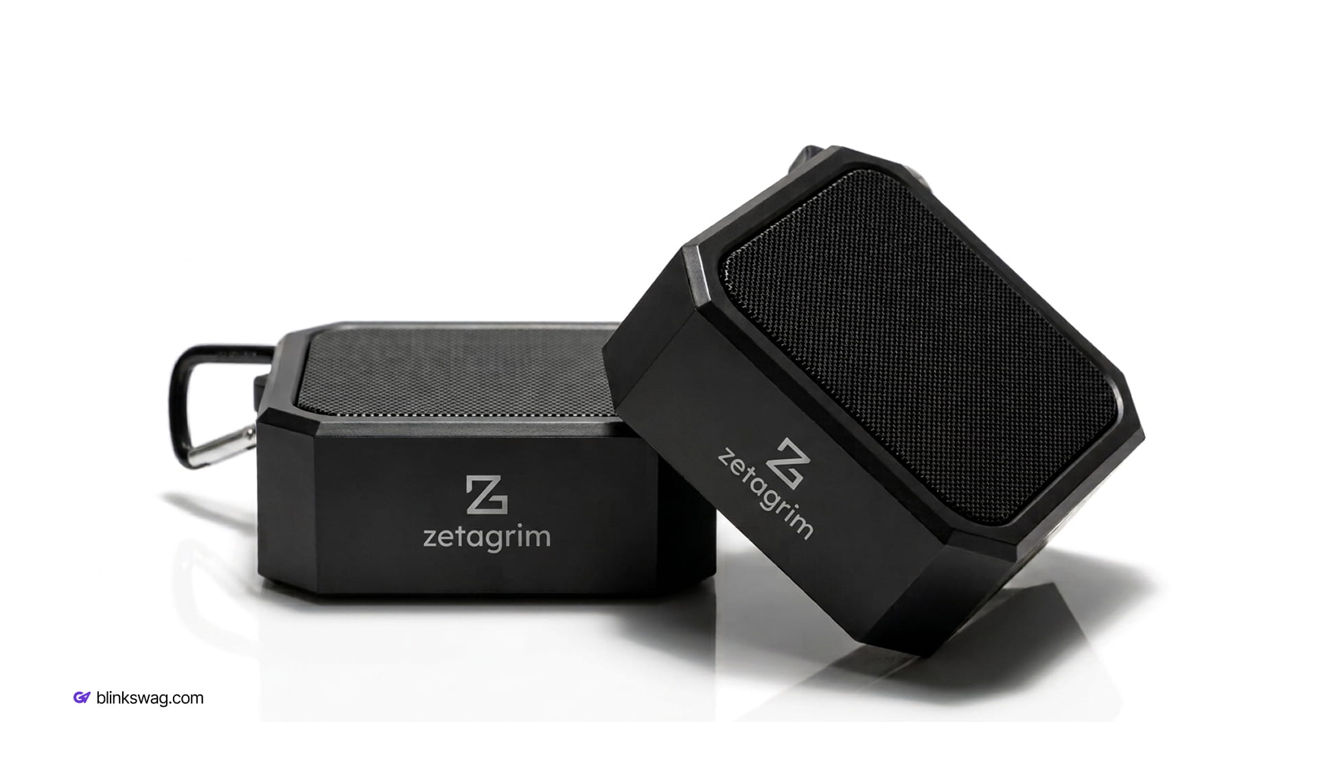 custom branded Blackwater IPX6 Outdoor Waterproof Bluetooth Speaker for Zetagrim, mini Bluetooth speakers with carabiner clips.