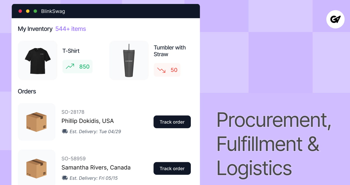 Inventory and order tracking dashboard showing real-time delivery statuses for shipments to the USA and Canada.